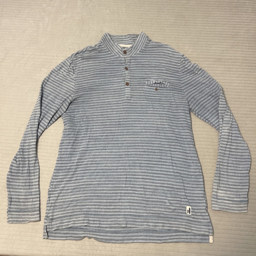 johnnie-O Combs Striped Henley Pullover Lakeside Blue Size‎ L